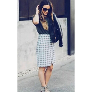 Cabi Valenta Ponte Knit Pencil Skirt Gray Black Check Plaid Office Size 8